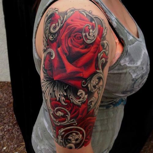 Tatuaje de rosas en hombre de mujer