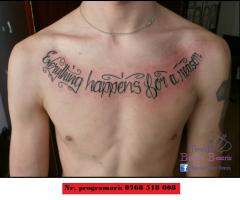 lettering chest tattoo everything happens for a reason