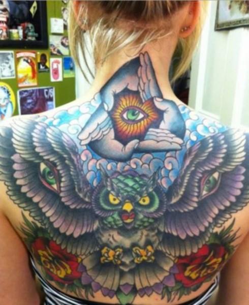 Eye and owl tattoo