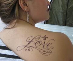 Love Text Tattoo for Girls Back Shoulder