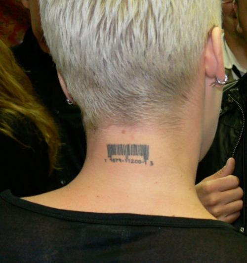 singer Pink barcode tattoo