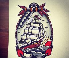 Ship sketch tattoo