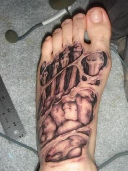 3D bones on foot tattoo