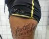 Quote tattoo on leg