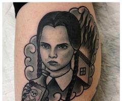 Wednesday Addams black and grey tattoo