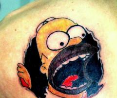 Homer Simpson tattoo on back