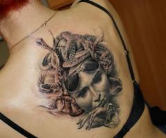 Medusa back tattoo