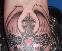 cross and rose tattoo