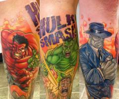 The three colors of the Hulk tattoo