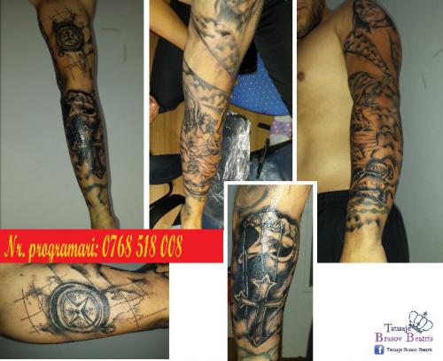 religious sleeve tattoo by Tatuaje Brasov Beatris