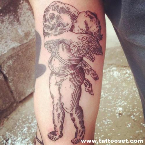 Angel with skull tattoo