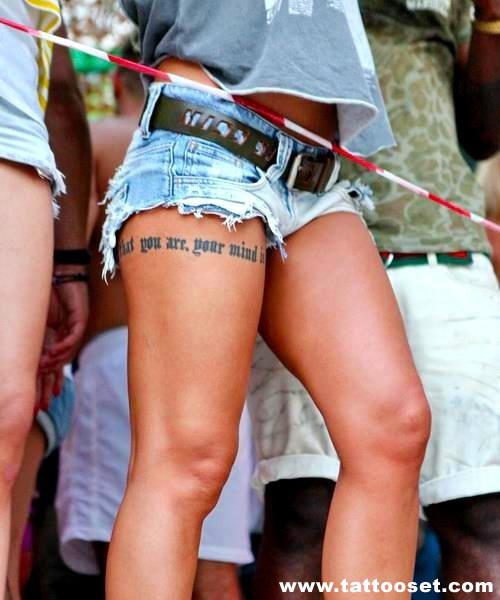 Quote tattoo on leg