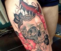 Skull tattoo on leg