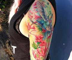 Tatuaje de colibri en el brazo