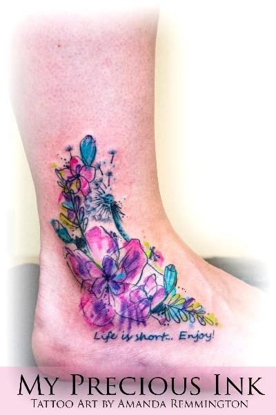 Watercolor Abstract dandelion Flowers Tattoo