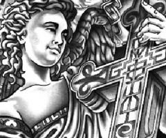 Angel with cross - detail - tattoo by Juno tattoo designer