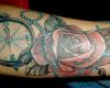 Realistic Rose Tattoo + Compass Tattoo