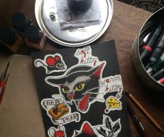 Cats and cheese tattoo flash
