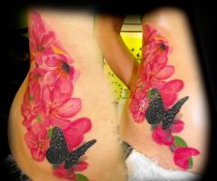 Cherry flower and butterfly tattoos